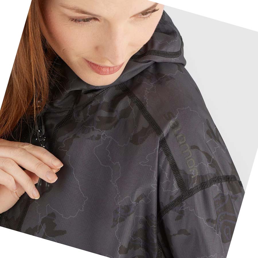 Chaquetas Salomon OUTLIFE LONG PACKABLE WINDBREAKERS Mujer Negros | MX 2467XYU